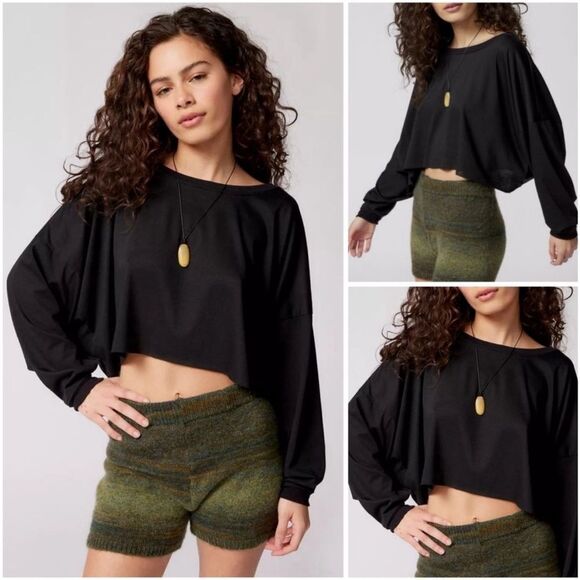 Urban out from under addison cozy cutoff cropped black tee  shirt size XS - Picture 3 of 14